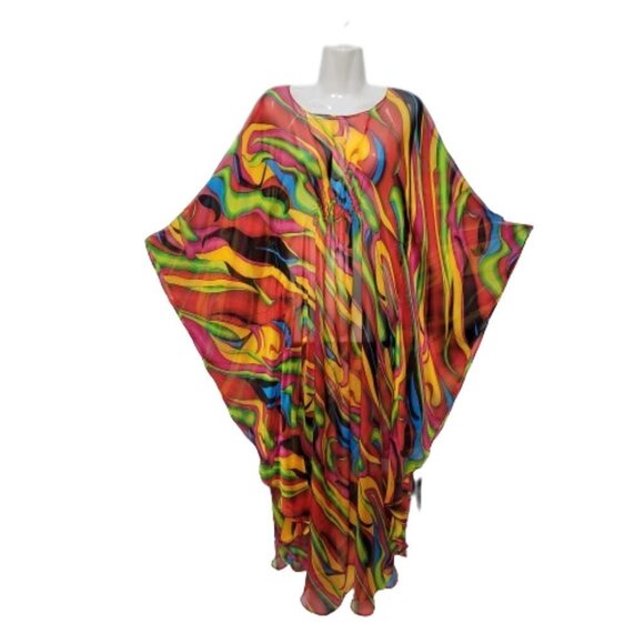 Silk Kaftan Multicolor Dress Caftan Tunic Silk Cover Up Silk… - Picture 4 of 9